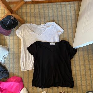 white and black v-neck